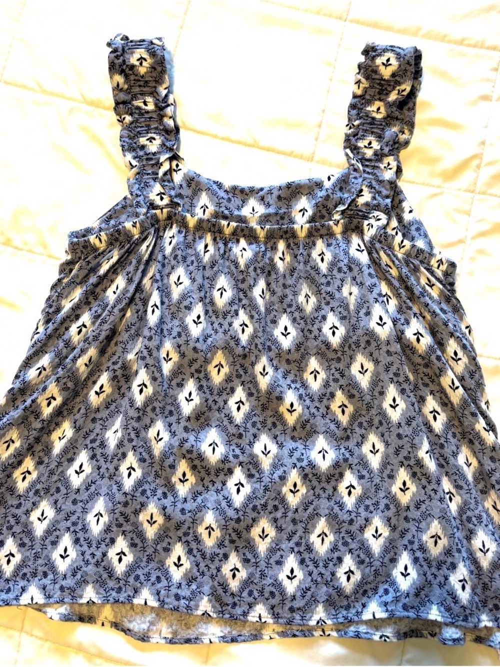 Women’s Maurices Blue Patterned Ruffle Strap Tank Top